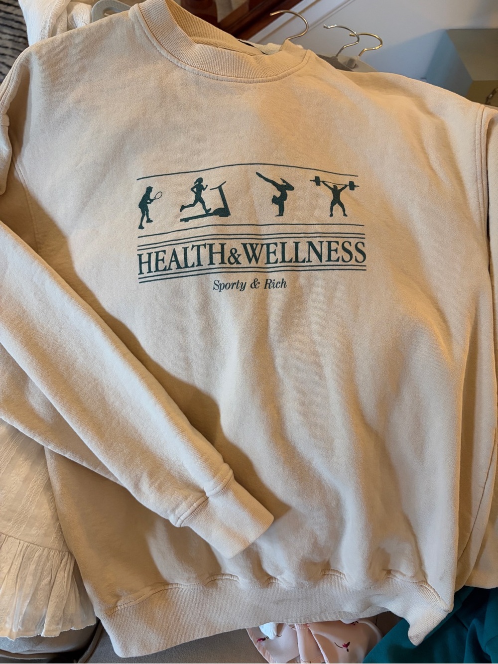 Sporty & Rich Health & Wellness Crewneck Sweatshirt - Cream with Green Logo
